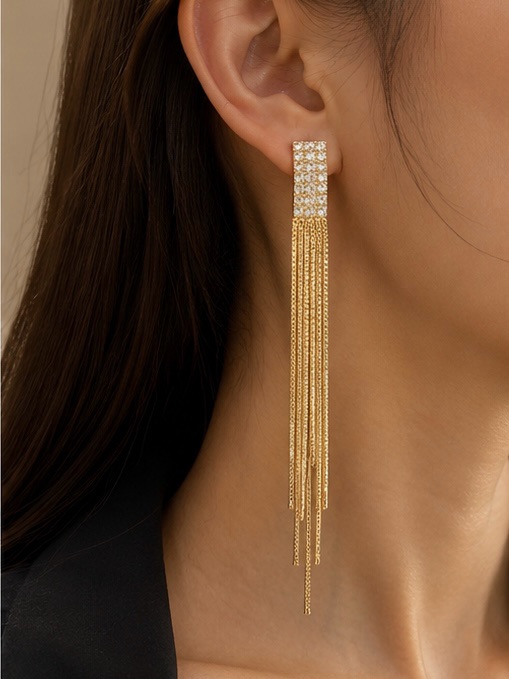 Dazzling Gold Crystal Tassel Drop Earrings
